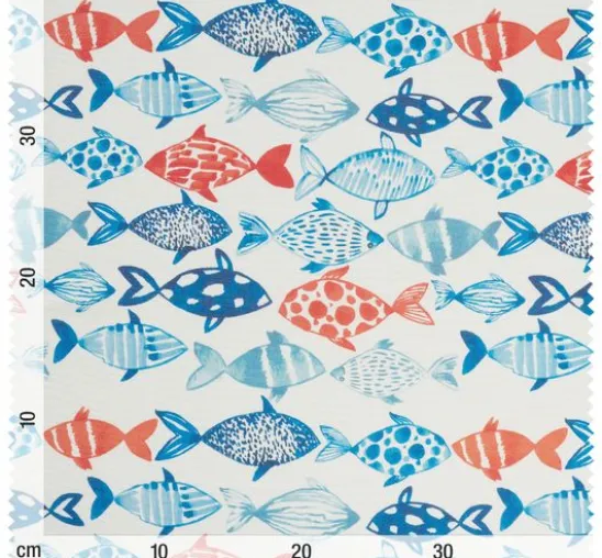 Baumwoll-Stoff "Flowing Fishes", Acryl beschichtet
