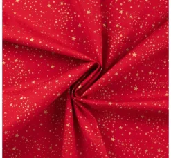 Baumwoll-Stoff Popeline Hot-Foil "Kleine Sterne-Rot"