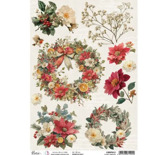 Ciao Bella Motiv-Strohseide "Merry & Bright - Floral Wreaths"
