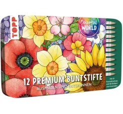 Colorful World Designdose mit 12 Buntstiften