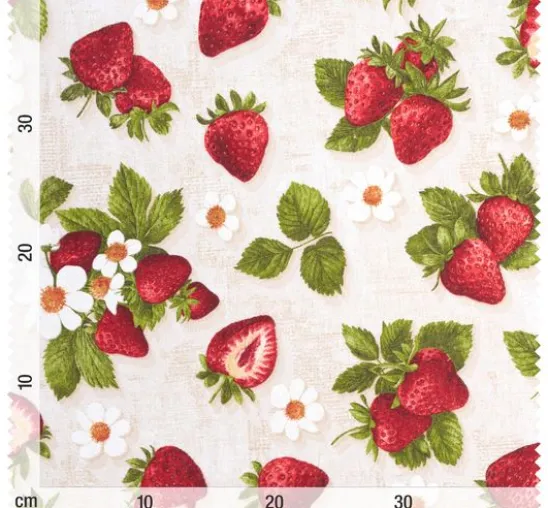 Dekostoff Leinenoptik "Erdbeeren"