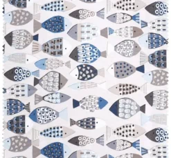 Dekostoff Leinenoptik "Fische Blau"