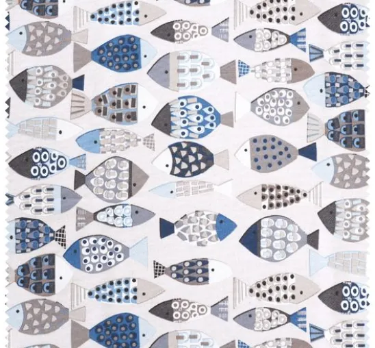 Dekostoff Leinenoptik "Fische Blau"
