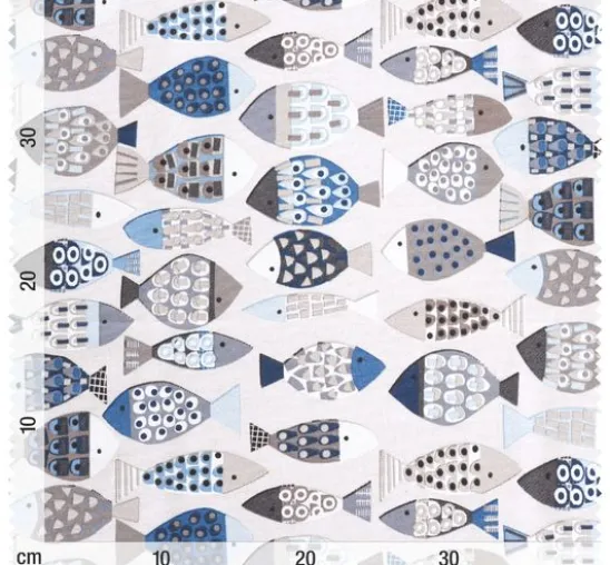 Dekostoff Leinenoptik "Fische Blau"