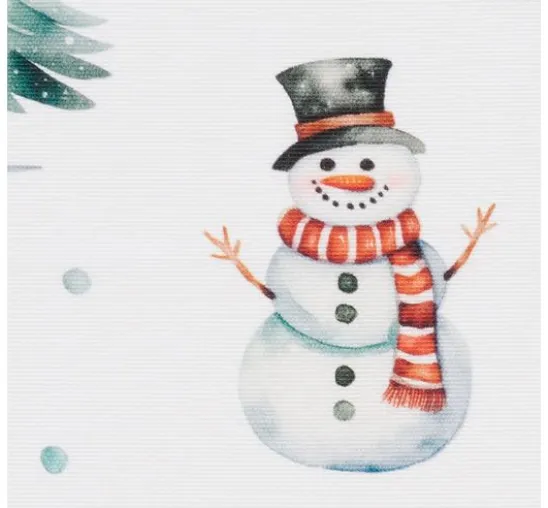 Dekostoff Leinenoptik "Schneemann mit Schlitten"