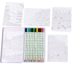 Designdose mit 12 Buntstiften "Colorful World Weltreise"