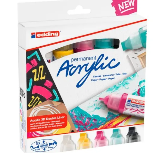 edding 5400 Acrylic "Acryl 3D - Basic", Double Liner, 5er-Set