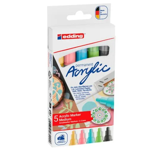 edding 5100 Acrylic "Acrylmarker - Pastell", Mittel, 5er-Set