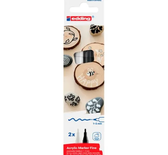 edding 5300 Acrylic "Acrylmarker - Schwarz/Weiß", Fein, 2er-Set