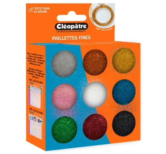 Glitzerpulver Farbset, 9 Tigel