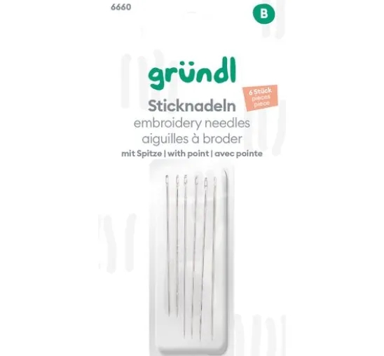 Gründl Sticknadeln mit Spitze, 6 Stück