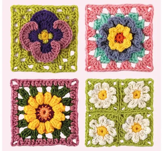 Häkel-Karten Granny Square "Blumen"