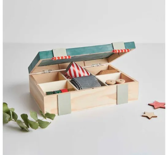 Holz-Kiste / Aufbewahrungsbox mit 6-facher Einteilung