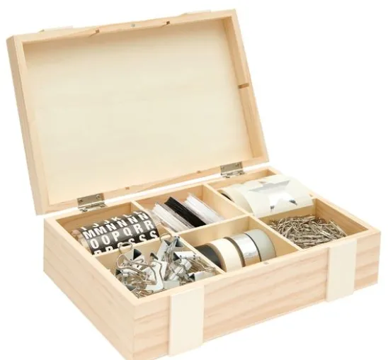 Holz-Kiste / Aufbewahrungsbox mit 6-facher Einteilung