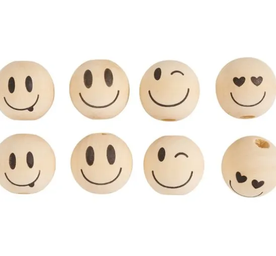 Holzköpfe "Smile", Ø 2,5 cm, 8er-Set