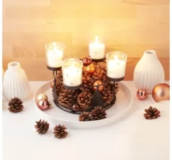 Holz-Metall-Adventskranz mit Baumsilhouette
