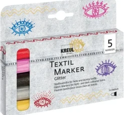 KREUL Textil Marker medium "Glitter", 5er-Set