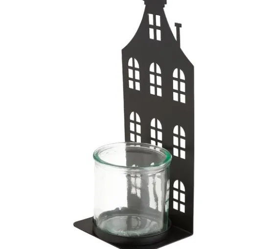 Metall-Windlicht "Hausfront" mit Glas