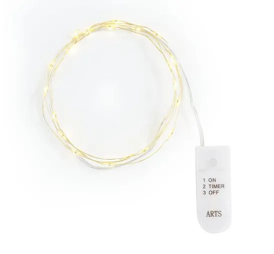 Micro-LED-Lichterkette, mit Timer, goldfarbener Draht, 20 LEDs