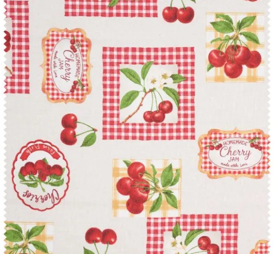 Motiv-Stoff Leinenoptik "Cherries"