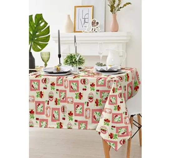 Motiv-Stoff Leinenoptik "Cherries"