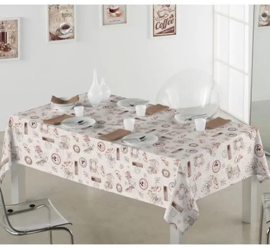 Motiv-Stoff Leinenoptik "Coffee"