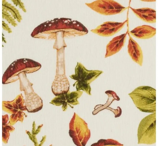 Motiv-Stoff Leinenoptik "Herbstblätter und Pilze"