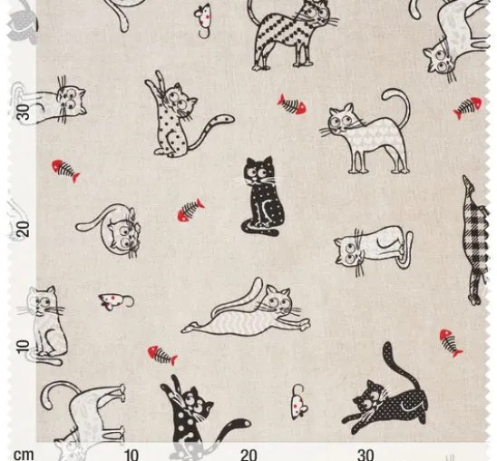 Motiv-Stoff Leinenoptik "Katzen"