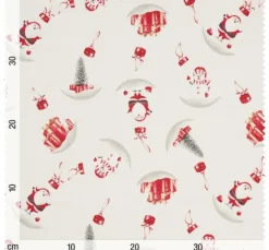 Motiv-Stoff Leinenoptik mit Golddruck "Snowman and Santa"