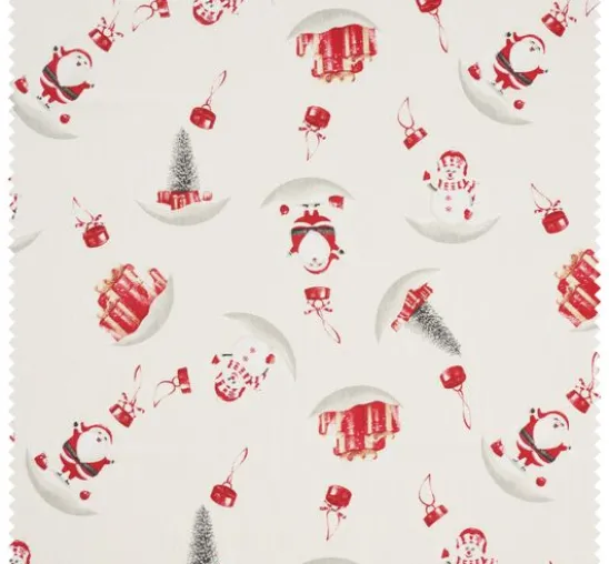 Motiv-Stoff Leinenoptik mit Golddruck "Snowman and Santa"