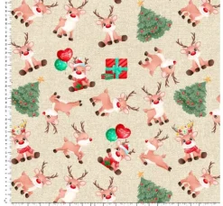 Motiv-Stoff Leinenoptik "Reindeer Rudolph"