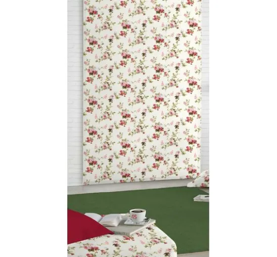 Motiv-Stoff Leinenoptik "Rosen"