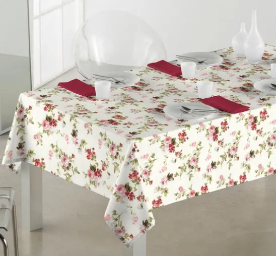 Motiv-Stoff Leinenoptik "Rosen"