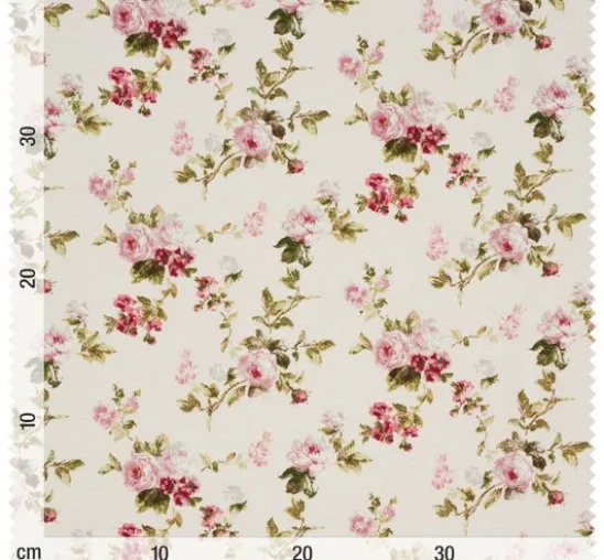 Motiv-Stoff Leinenoptik "Rosen"