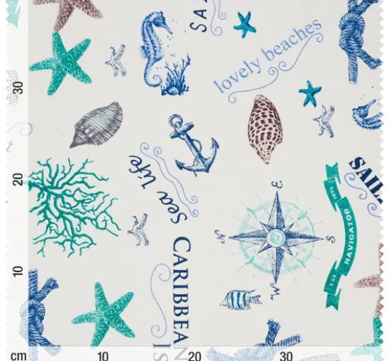 Motiv-Stoff Leinenoptik "Sealife"