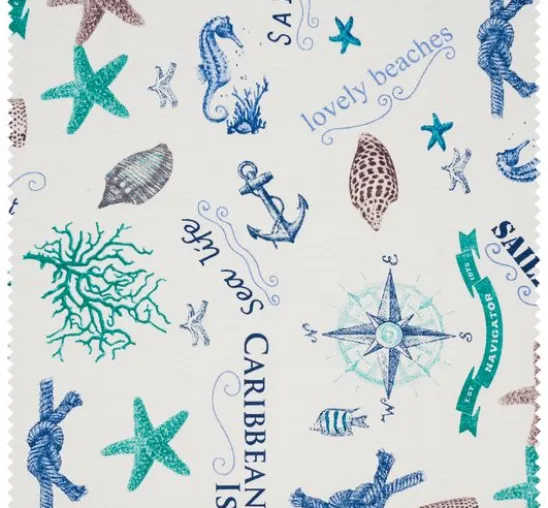 Motiv-Stoff Leinenoptik "Sealife"