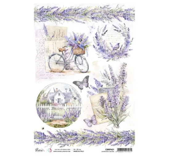 Motiv-Strohseide "Morning in Provence - Lavendel am Gartenzaun"