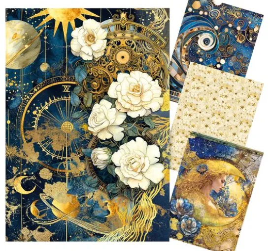 Motiv-Strohseiden-Sortiment "Celestial", 4er-Set