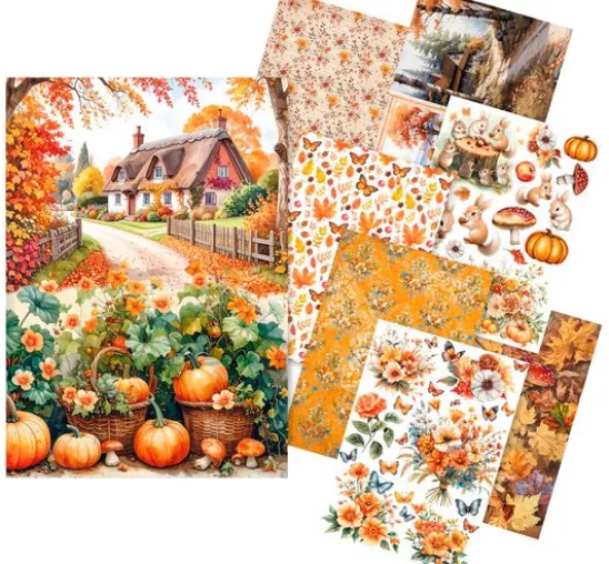 Motiv-Strohseiden Sortiment "Hallo Herbst", 8er-Set