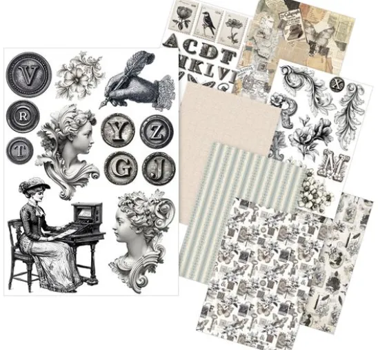 Motiv-Strohseiden Sortiment "Typographic", 8er-Set