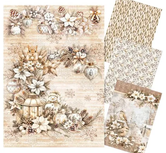 Motiv-Strohseiden Sortiment "Winter Season", 4er-Set