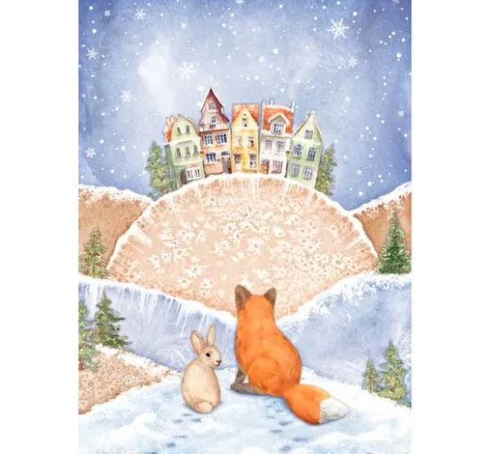 Motiv-Strohseide "Winter Valley - Fuchs und Hase"