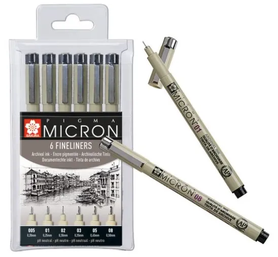 Pigma Micron Etui, 6er-Set