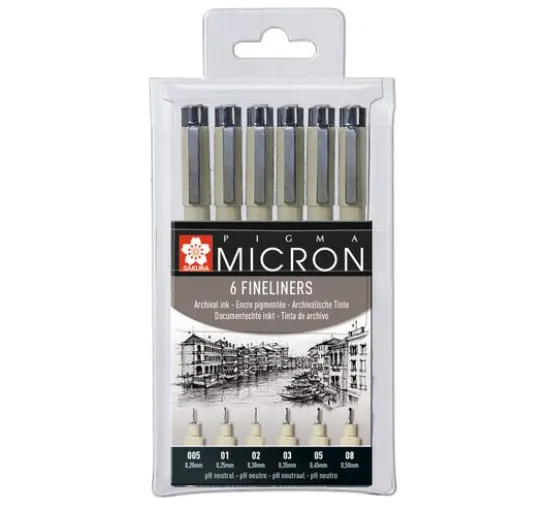Pigma Micron Etui, 6er-Set