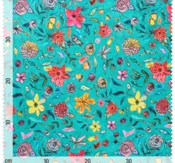 Polyester-Stoff "Blumen-Türkis"