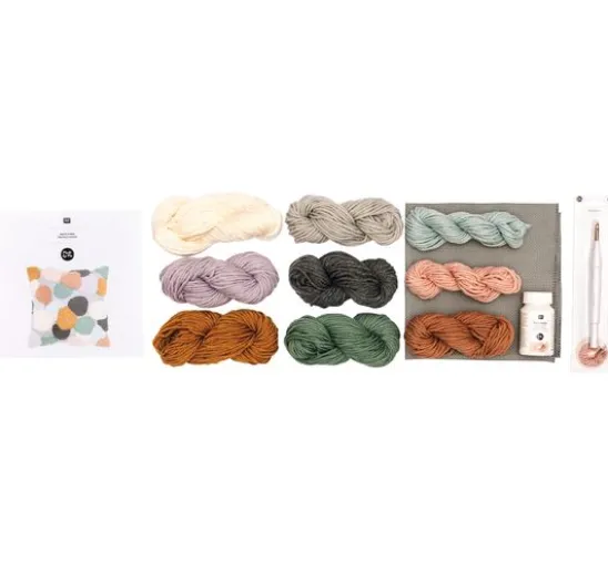 Rico Design Punch Needle Set Kissen Punkte bunt
