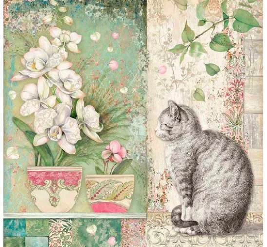 Scrapbook-Block "Katze und Orchidee"