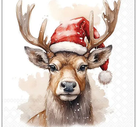 Serviette "Deer With Santa Hat"