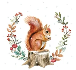 Serviette "Eichhörnchen und Herbstkranz"