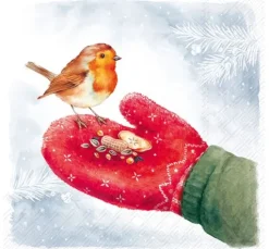 Serviette "Feeding Robin"